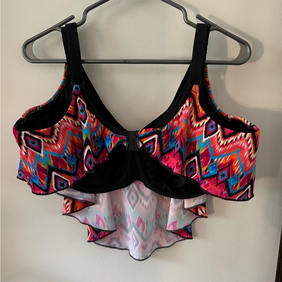 Elomi Womens Tribe Vibe Underwire Flounce Bikini Top, 44G, Flame - Picture 3 of 5